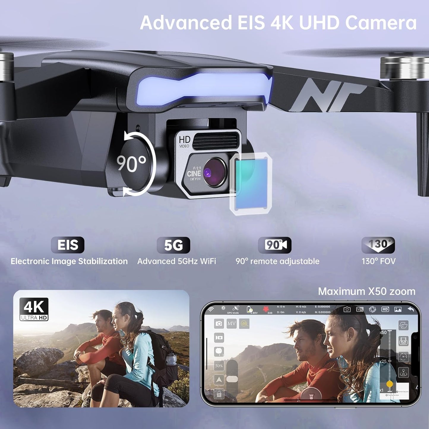 NAFYRE N11 PRO GPS Drone with Camera for Adults 4K UHD 90 Min Long Flight Time Long Control Range Auto Return Follow Me Brushless Motor 5G FPV RC Quadcopter for Beginners