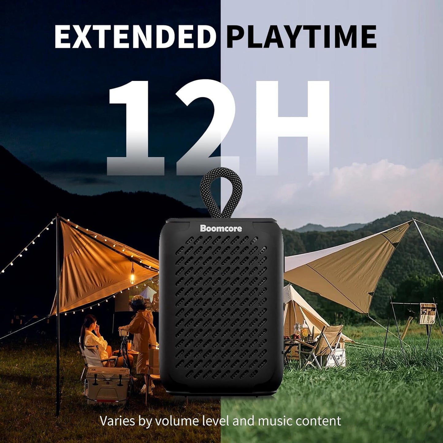 Boomcore Portable Bluetooth Speakers Waterproof Small Speaker with Stereo Sound 12H Playtime Wireless Bluetooth Speaker IPX7 for Outdoor Shower - Black