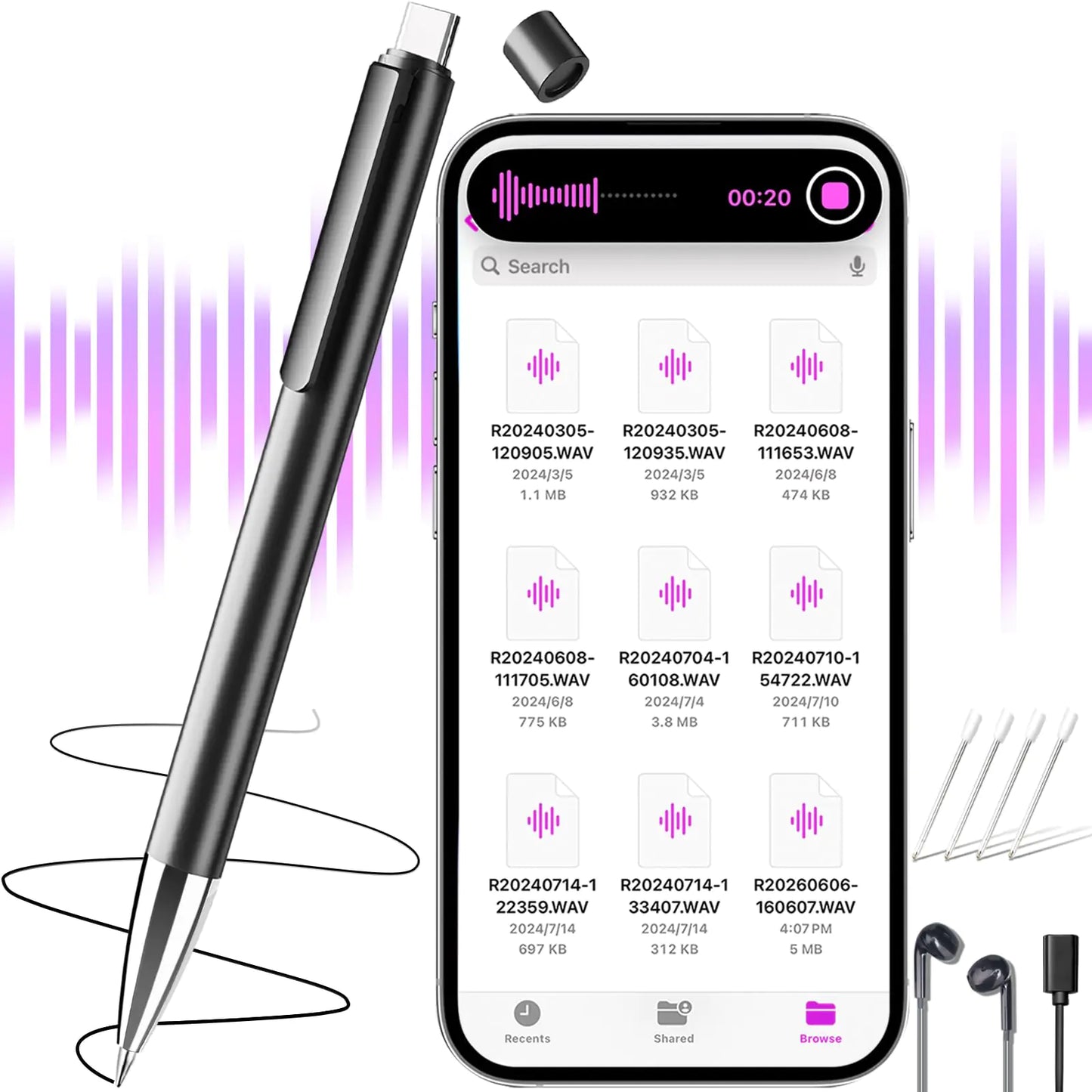 Voice Recorder 64GB(4400Hrs)Digital Voice Activated Recorder Stealthy!