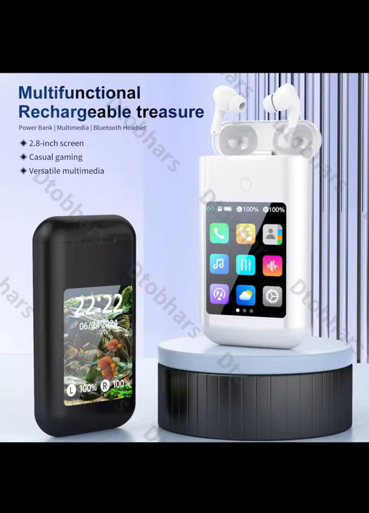 Experience Superior Sound with Multifunctional In-Ear Bluetooth Wireless Earphones Featuring a Touch Screen Power Bank for Ultimate Music and Gaming Enjoyment