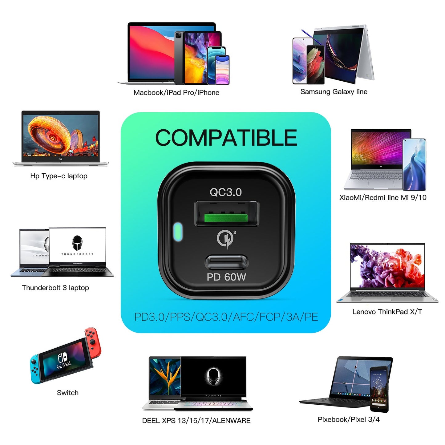 REXING JETSPEED Black 78W PowerDelivery+ USB-C/USB Car Charger with Cables