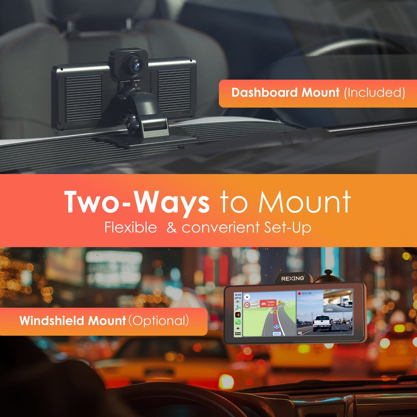 Rexing CP DUO 686 Wireless Apple CarPlay & Android Auto Display with 4K Dash Cam (Open Box)