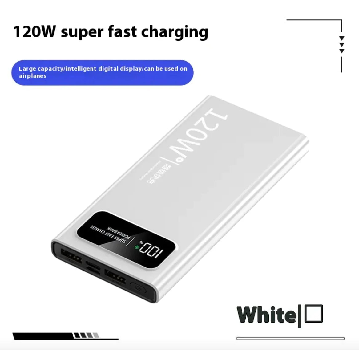 120W Super Fast Charge Mobile Power Bank - 20000mAh Large Capacity