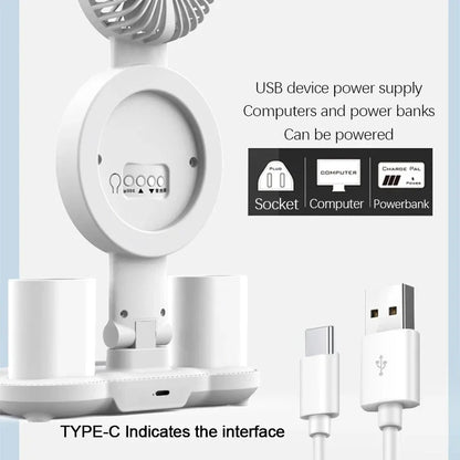 Rechargeable Or C-Type Plug In LED Table Lamp with Fan, Clock Display, and Adjustable Reading Light for Study and Night Use
